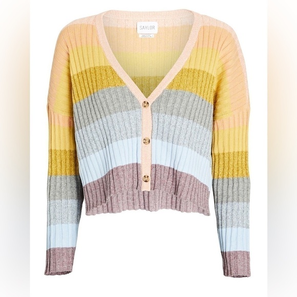 SAYLOR Syra Striped Linen Cotton Cardigan Large - Picture 1 of 12